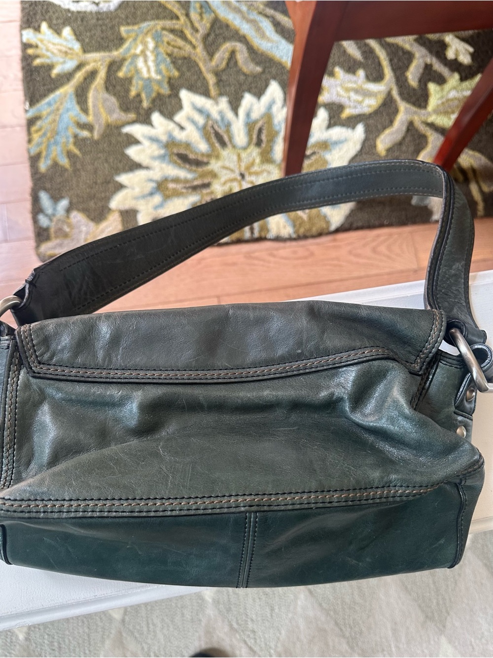 FOSSIL Vintage Distressed Green/Teal Leather Flap Shoulder Bag ZB2393 Y2K - Picture 12 of 13